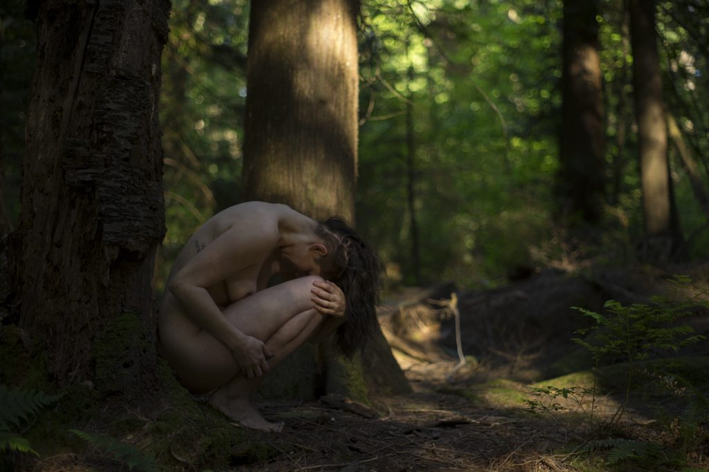 Delilah Diabolic nude in the forest with photographer deneot in Vancouver, BC